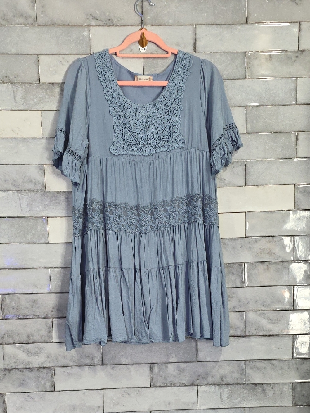 Altar'd State Sky Blue Crochet And Lace Detail Mini Dress Size Large